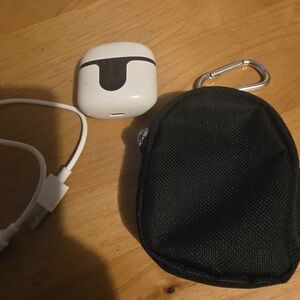 White Wireless Earbuds With Case with Black Travel Pouch